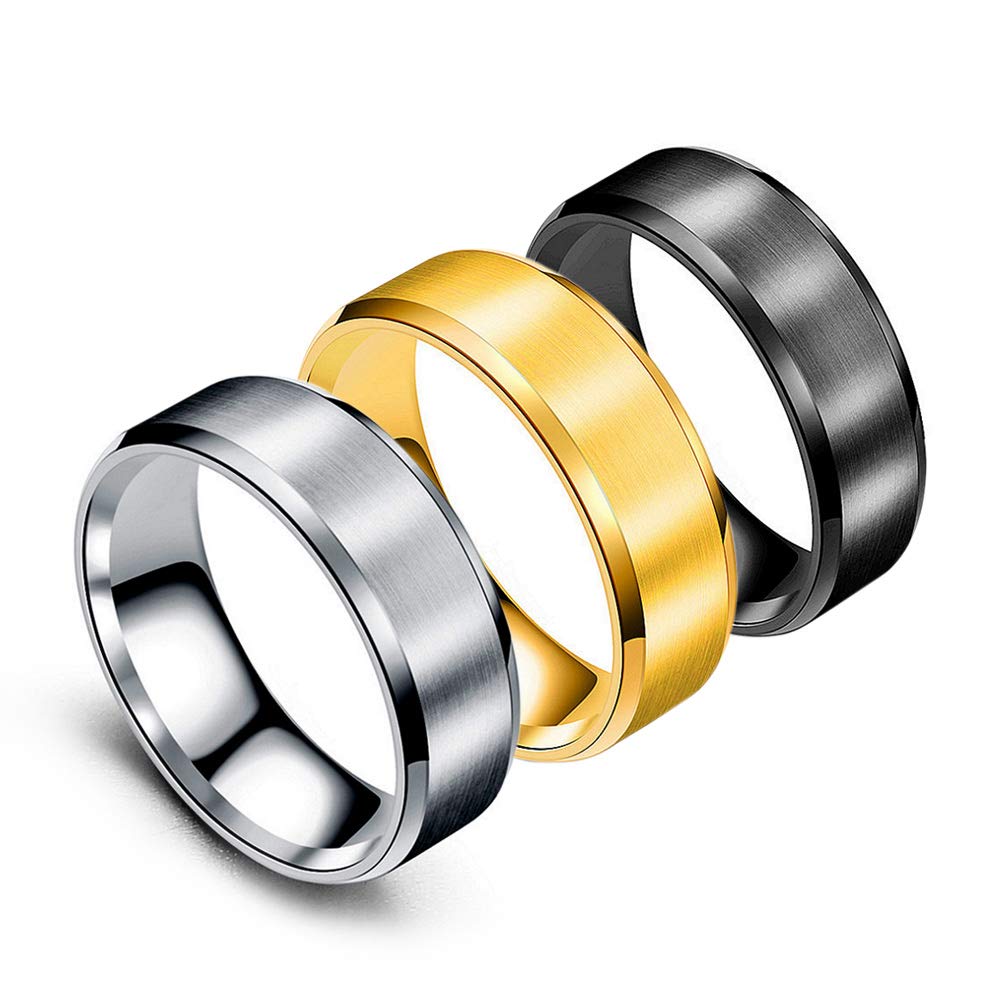 SANNIDHI 3 Pcs of Stainless steel Simple Band Rings for Men Fashion in 6MM Width and set of Silver, Black and Gold 19MM SANNIDHI 3 Pcs of Stainless steel Simple Band Rings for Men Fashion in 6MM Width and set of Silver, Black and Gold 19MM